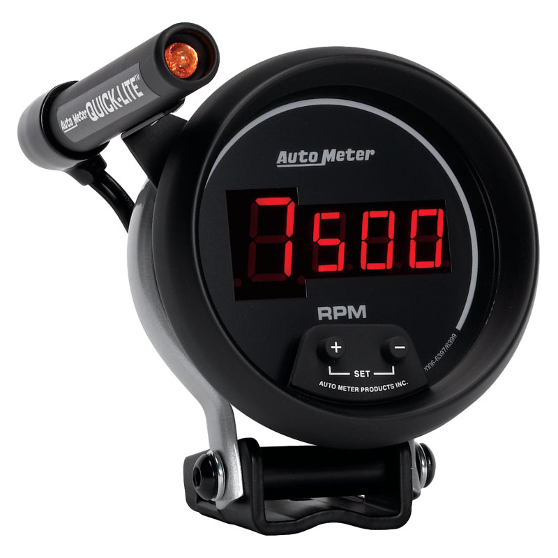 Autometer Quick-Lite Digital 10K RPM Pedestal Mount 3 3/4in Tachometer Black Dial w/ Red LED 6399