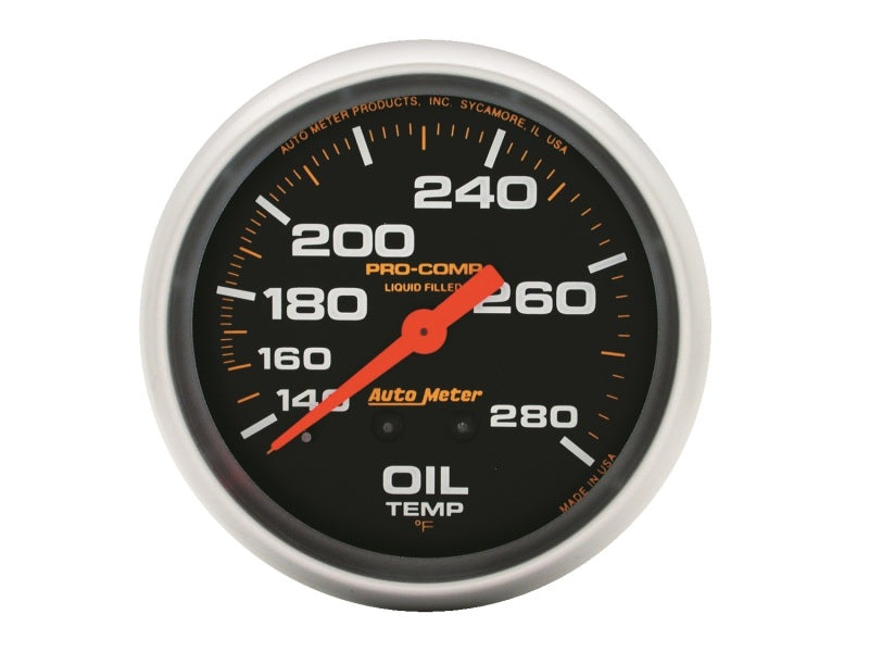 Autometer Liquid Filled Mechanical 66.7mm 140-280 deg F Oil Termperature Gauge Includes 12 ft Tubing 5443