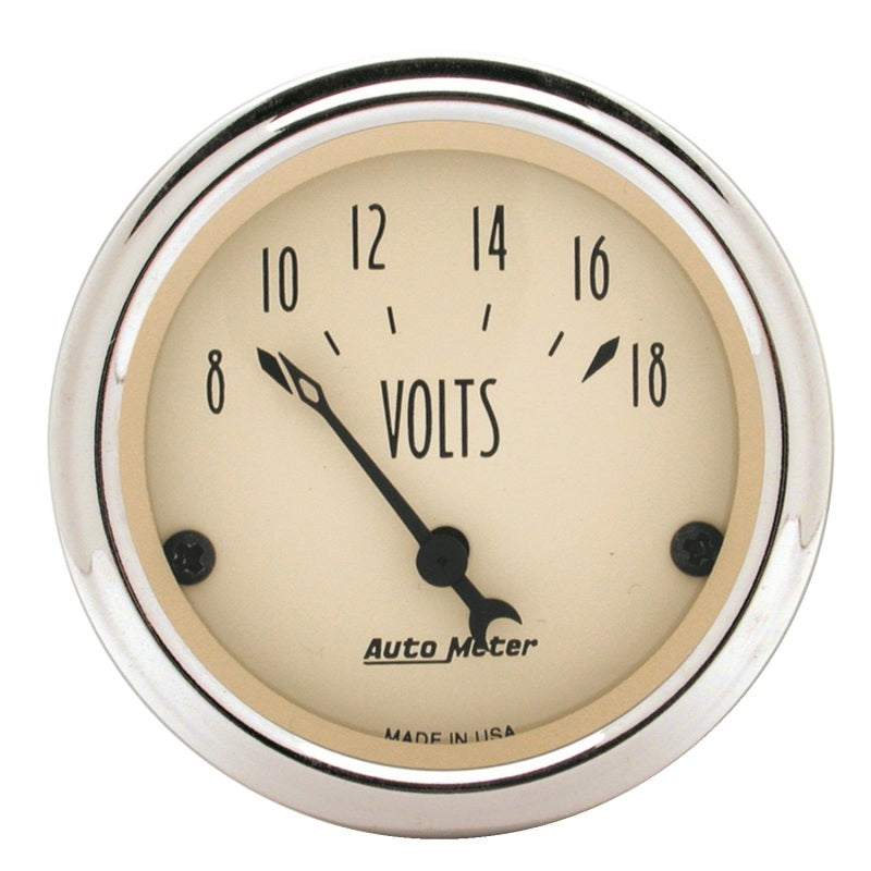 Autometer 2-1/16 inch Electric Voltmeter 18V Antique Beige Gauge 1891