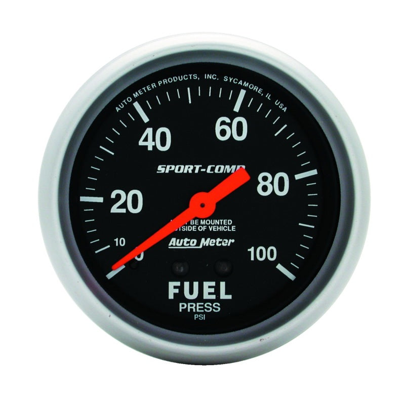 Autometer Sport-Comp 2 5/8in 100psi Mechanical Fuel Pressure Gauge 3412