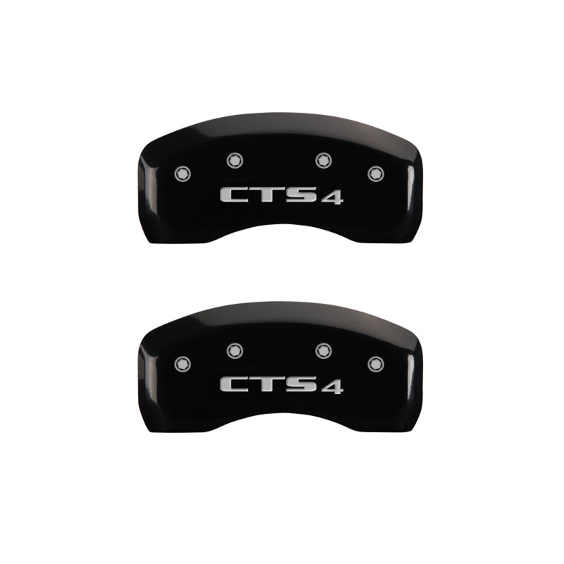 MGP 4 Caliper Covers Engraved Front Cursive/Cadillac Engraved Rear CTS4 Black finish silver ch MGP