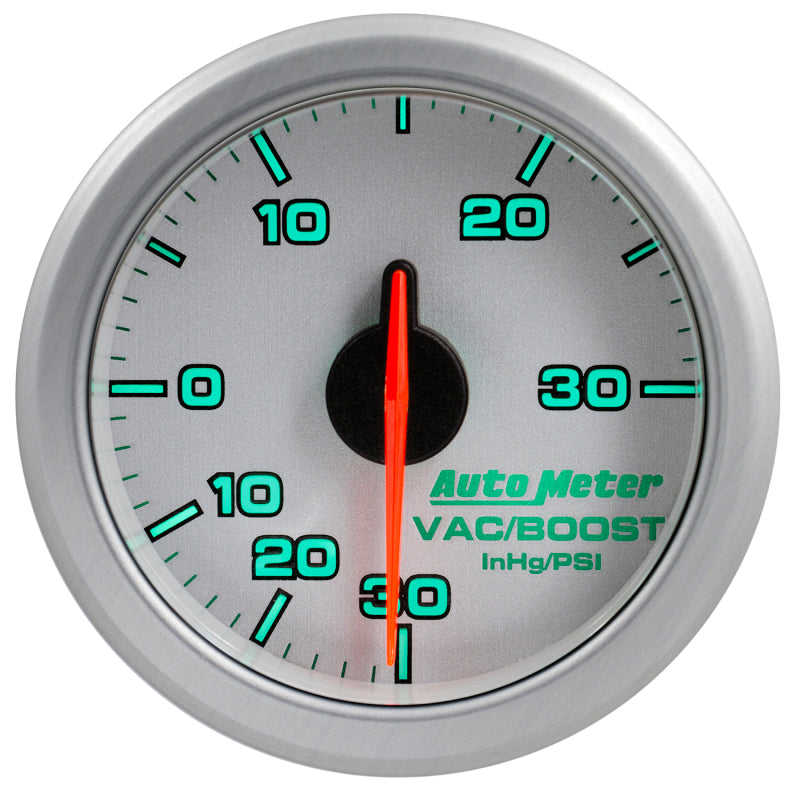 Autometer Airdrive 2-1/6in Boost/Vac Gauge 30in HG/30 PSI - Silver 9159-UL