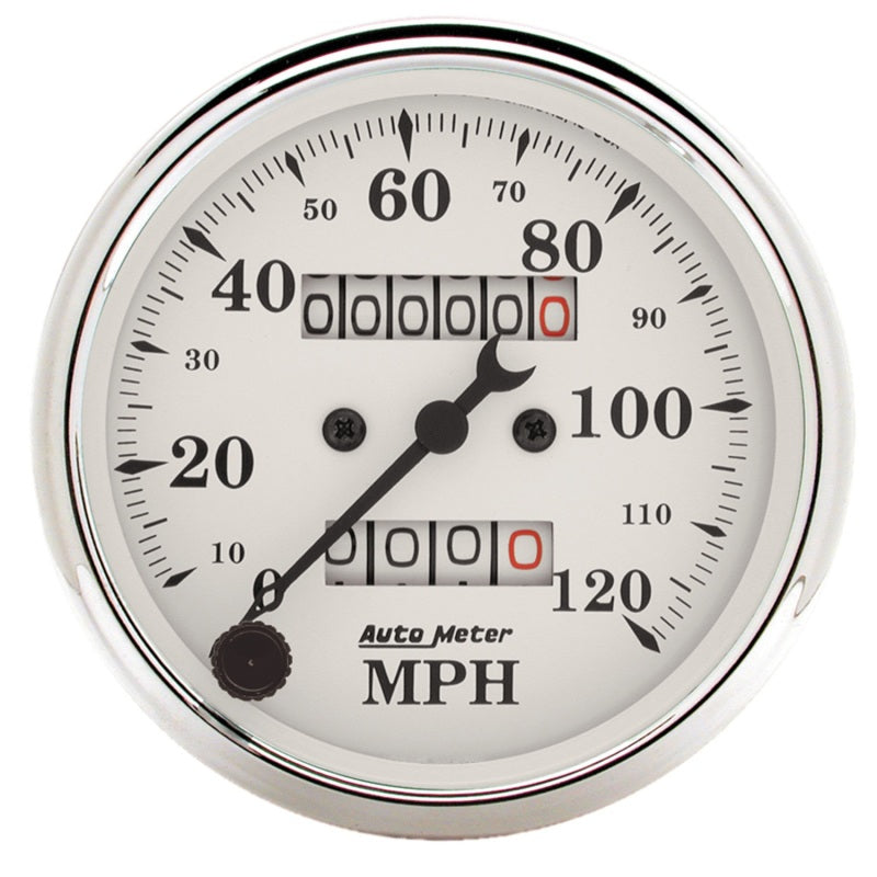 Auto Meter 3-1/8in 120MPH Mechanical Speedometer Old Tyme White Gauge 1693