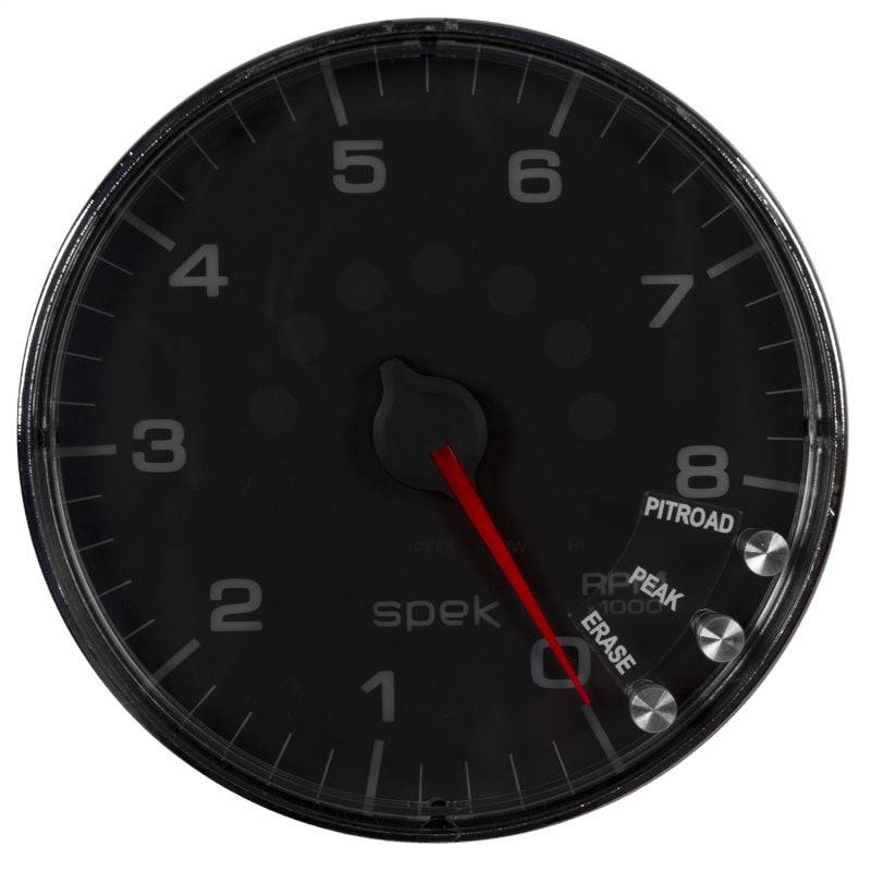 Autometer Spek-Pro Gauge Tachometer 5in 8K Rpm W/Shift Light & Peak Mem Black/Chrome P238318