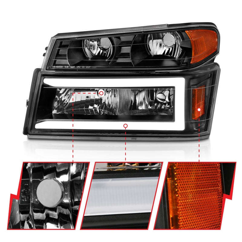 ANZO 04-12 GM Colorado/Canyon/I-Series Crystal Headlights - w/ Light Bar Black Housing 4pcs ANZO