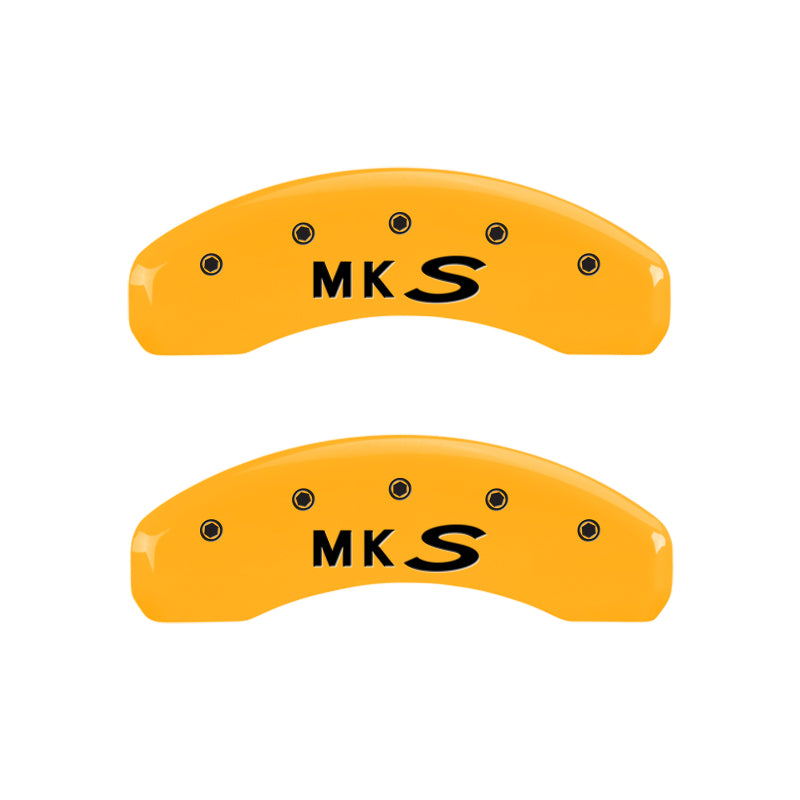 MGP 4 Caliper Covers Engraved Front Lincoln Engraved Rear MKS Yellow finish black ch MGP