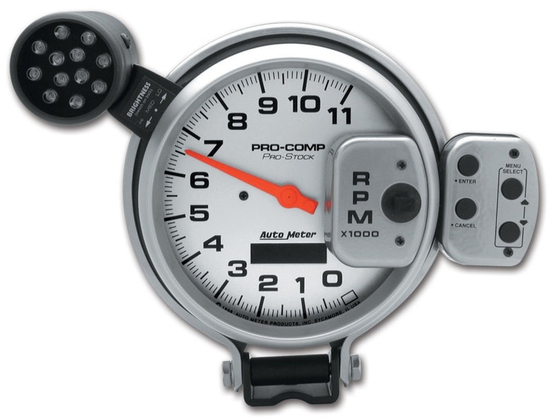 AutoMeter Gauge Tach 5in. 11K RPM Pro-Stock Pedestal W/ Super Lite & Peak Mem Ul 6834