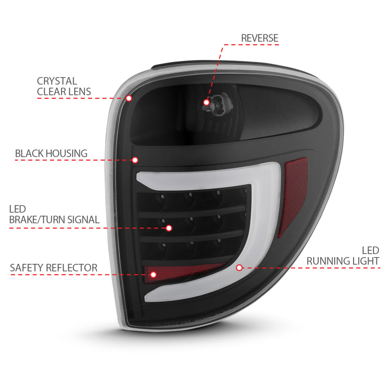 ANZO 2004-2007 Dodge  Grand Caravan LED Tail Lights w/ Light Bar Black Housing Clear Lens ANZO