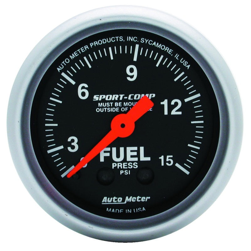 Autometer 2-1/16in 0-15 PSI Mechanical Sport-Comp Fuel Pressure Gauge 3311