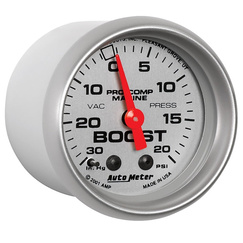 Autometer Marine Silver Ultra-Lite 2-1/16in 0-30 HG / 0-20 PSI Vacuum / Boost Gauge 200774-33