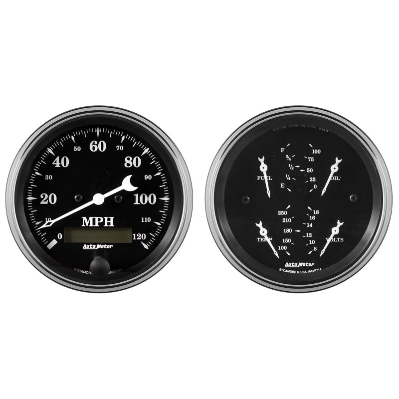 Auto Meter Gauge Kit 2 pc. Quad & Speedometer 3 3/8in Old Tyme Black 1700