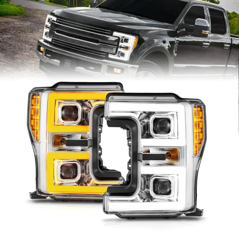 ANZO 17-19 Ford F-250/350/450 SD (w/o Factory LED HL) LED Proj Headlights w/Light Bar Switchback Chr ANZO