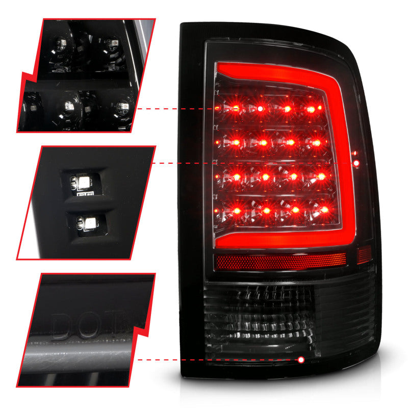 ANZO DODGE RAM 1500 09-18 / RAM 2500/3500 10-18 LED TAIL LIGHTS BLACK CLEAR LENS W/ SEQUENTIAL (NOT FOR OE LED TAIL LIGHT MODELS) - 311452