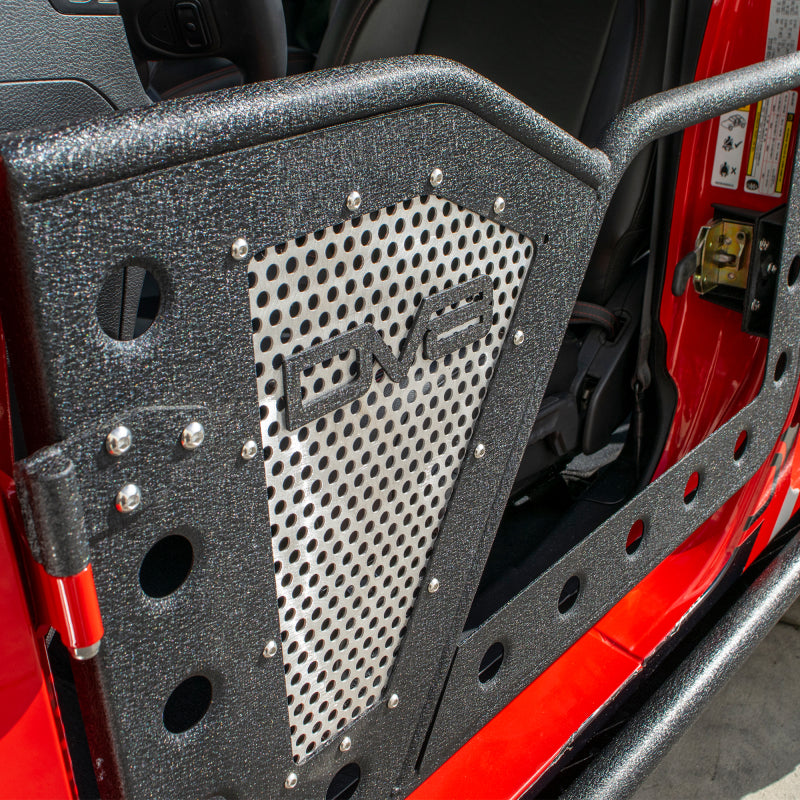 DV8 Offroad Jeep 18+ Wrangler JL / 20+ Gladiator JT Front Rock Doors w/ Perforated Aluminum Mesh - eliteracefab.com