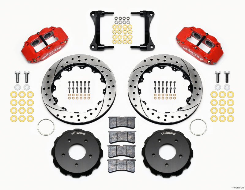 Wilwood Narrow Superlite 4R Front Hat Kit 12.88in Drill Red 2007-Up Jeep Wrangler Wilwood