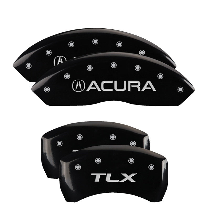 MGP 4 Caliper Covers Engraved Front Acura Engraved Rear TLX Black finish silver ch MGP