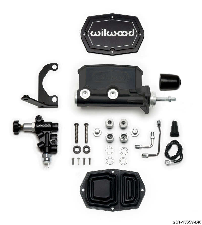 Wilwood Compact Tandem M/C - 7/8in Bore w/RH Bracket and Valve (Pushrod) - Black Wilwood