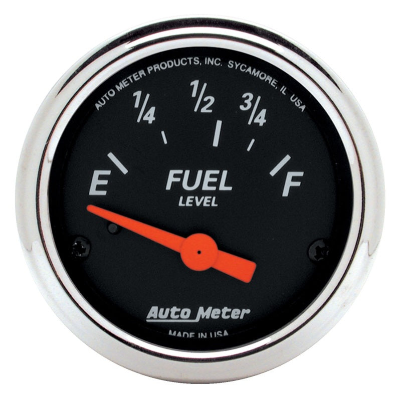 Autometer Designer Black Fuel Level Gauge 2-1/16in Electrical 70 Ohms E / 10 Ohms F - 90 Deg Sweep 1423