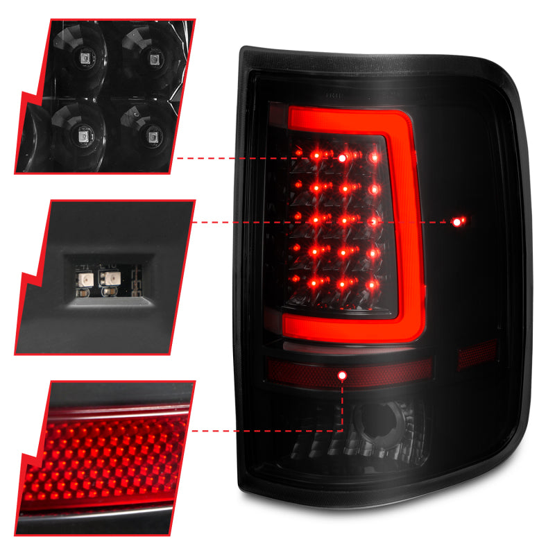 ANZO 2004-2006 Ford F-150 LED Tail Lights w/ Light Bar Black Housing Smoke Lens - eliteracefab.com