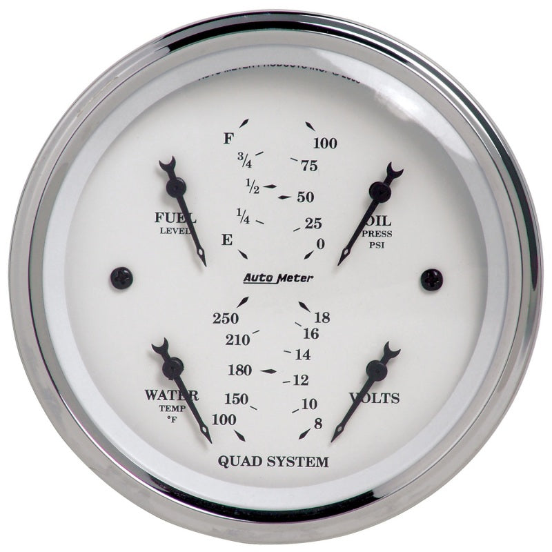 Autometer Old Tyme White 3-3/8in Short Sweep Electric Quad Gauge-Oil Press 0-100 PSI/Water Temp100- 1612