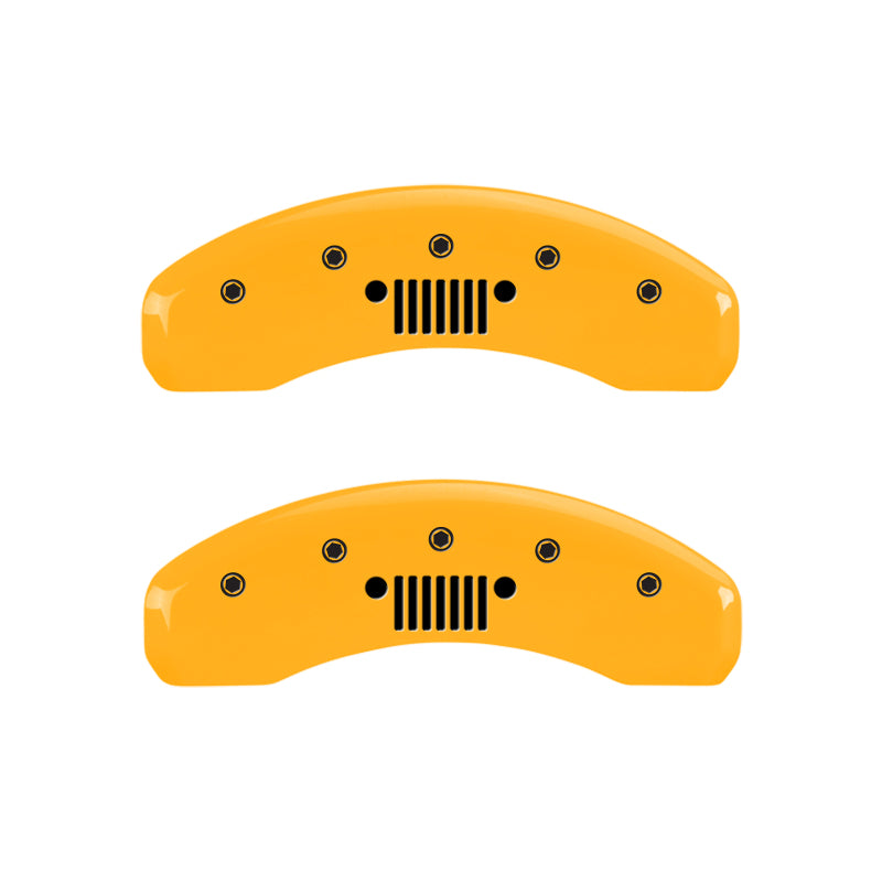 MGP 4 Caliper Covers Engraved Front Jeep Rear Grill Logo Yellow Finish Black Char 2004 Jeep Wrangler MGP