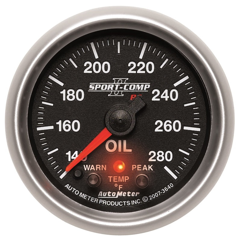 Autometer Sport-Comp II 52.4mm 140-280 Deg F Oil Temperature Peak & Warn w/ Electronic Control Gauge 3640