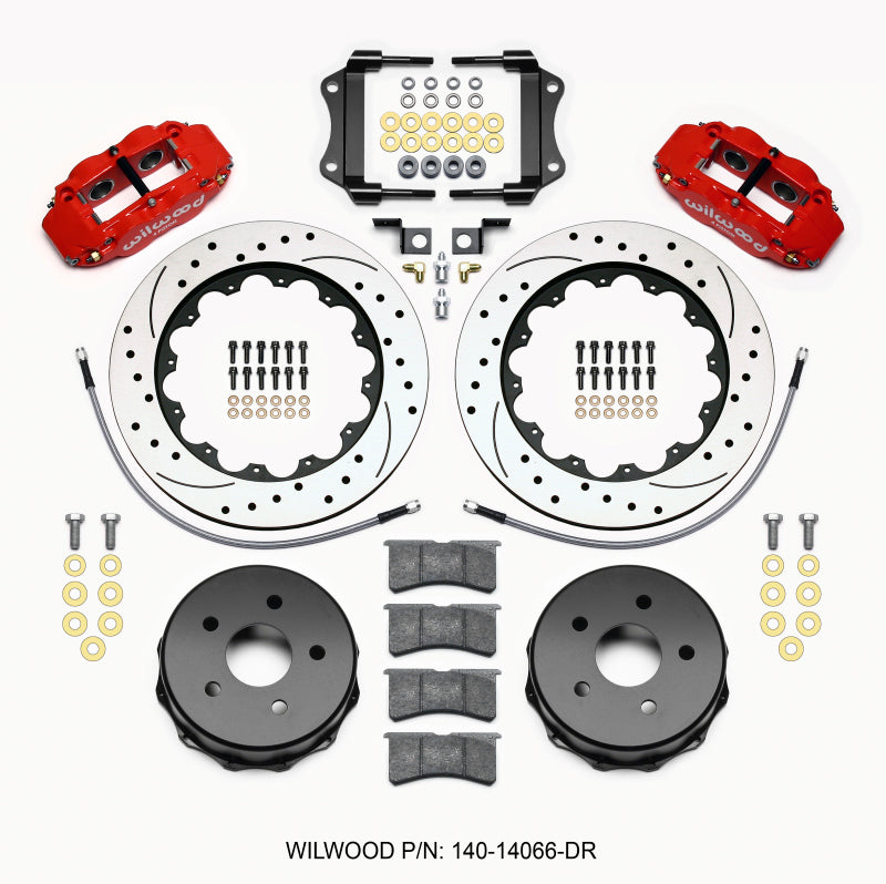 Wilwood Narrow Superlite 4R Rear Kit 14.00in Drilled Red 2007-up Jeep JK w/Lines Wilwood