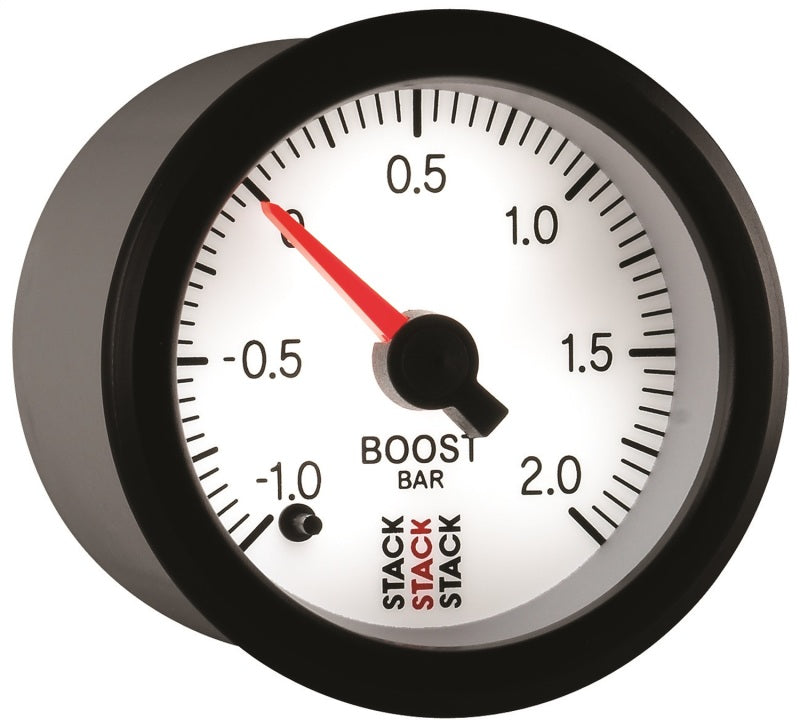 Autometer Stack 52mm -1 to +2 Bar (Incl T-Fitting) Pro Stepper Motor Boost Pressure Gauge - White ST3361