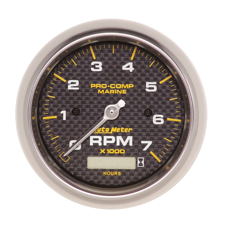 Autometer Marine Carbon Fiber Ultra-Lite 3-3/8in 7K RPM w/Hourmeter Tachometer Gauge 200890-40