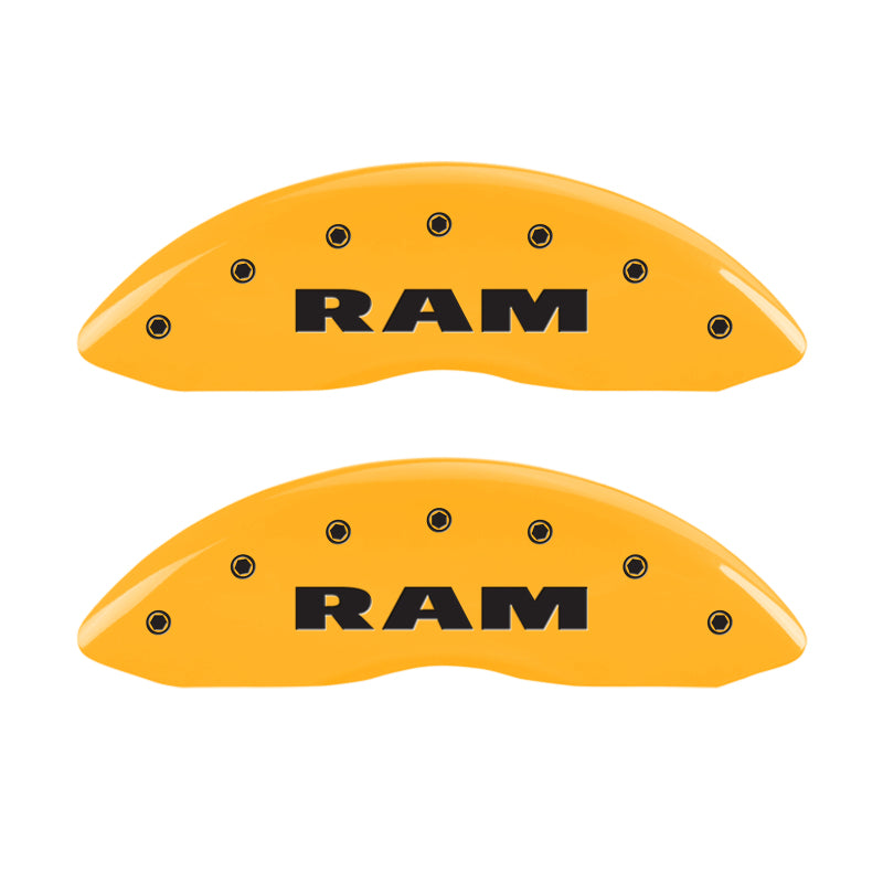 MGP 4 Caliper Covers Engraved Front & Rear RAM Yellow finish black ch MGP