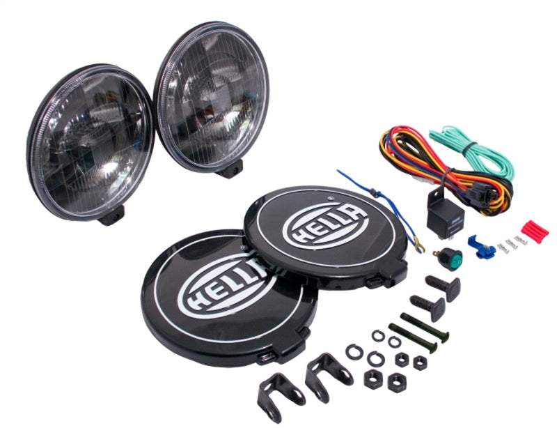 Hella 500 Series 12V Black Magic Halogen Driving Lamp Kit - eliteracefab.com