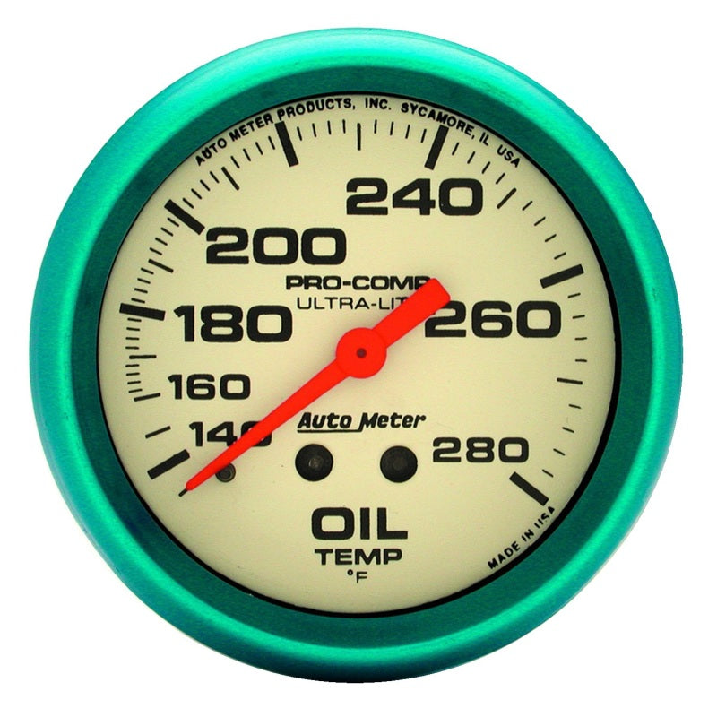 Autometer Ultra-Nite 66.7mm 140-280 Deg. F Mechanical Glow In The Dark Oil Temp Gauge 4541
