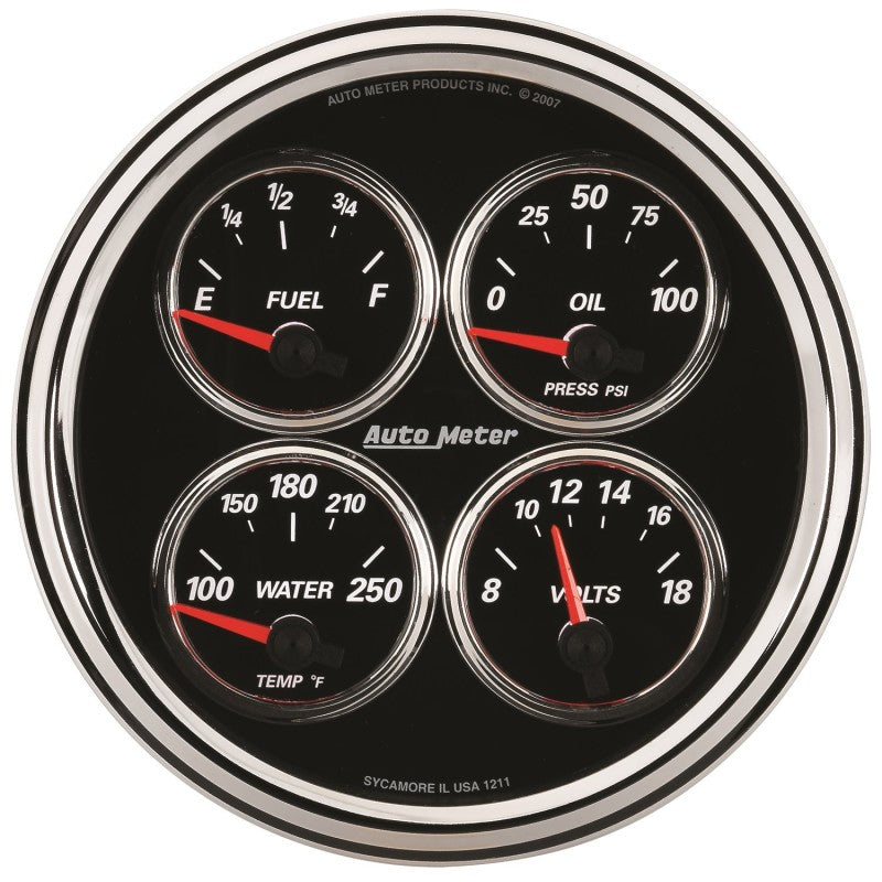 Autometer Designer Black II 100PSI/100-250 Deg F/8-18 Volt Oil Press/Water Temp/Volt/Fuel Quad Gauge 1224