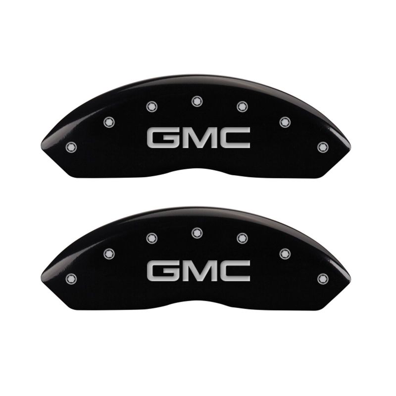 MGP 4 Caliper Covers Engraved Front & Rear GMC Black Finish Silver Char 2019 GMC Arcadia MGP