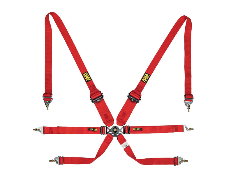 OMP ONE 3+2 6-Point Endurance Racing Harness - Red - FIA 8853-2016 - DA0-0205-A02-061