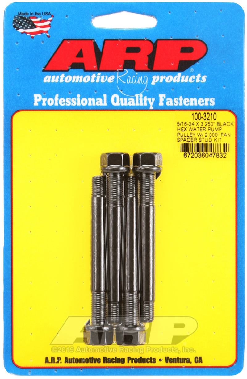 ARP 5/16-24 X 3.250 Black Hex Water Pump Pulley w/ 2.000in Fan Spacer Stud Kit ARP