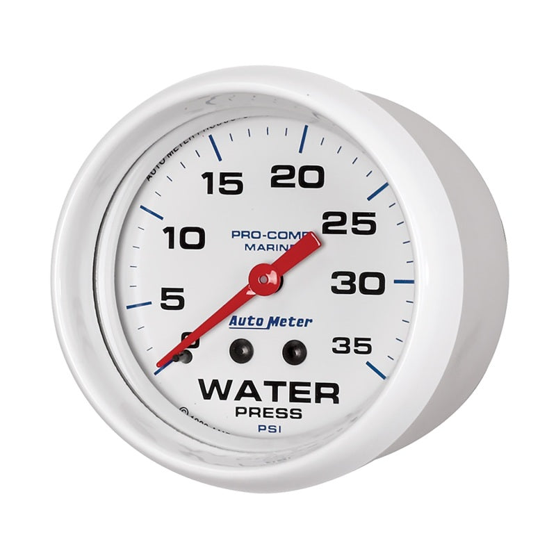 Autometer AutoGage 2-5/8in. / 35 PSI Mechanical Water Press Gauge - Marine White 200773