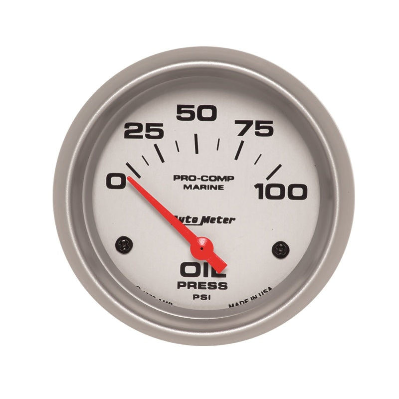 Autometer Marine Silver Ultra-Lite 2-5/8in 100PSI Electric Oil Pressure Gauge 200759-33