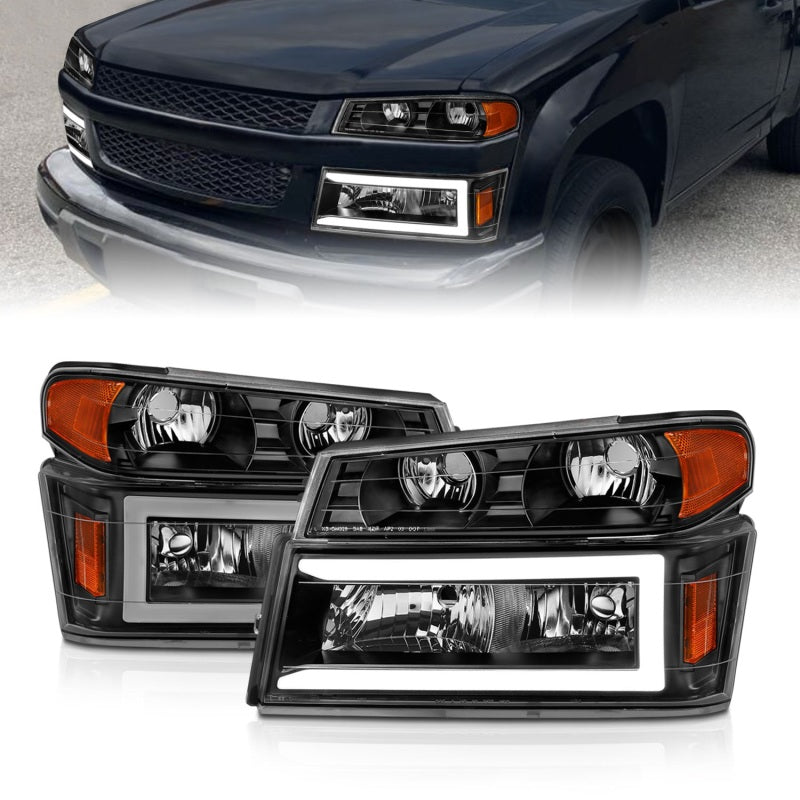 ANZO 04-12 GM Colorado/Canyon/I-Series Crystal Headlights - w/ Light Bar Black Housing 4pcs ANZO