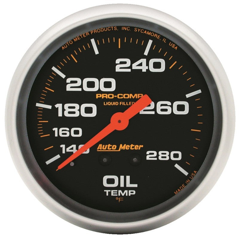 Autometer Liquid Filled Mechanical 66.7mm 140-280 deg F Oil Termperature Gauge Includes 12 ft Tubing 5443