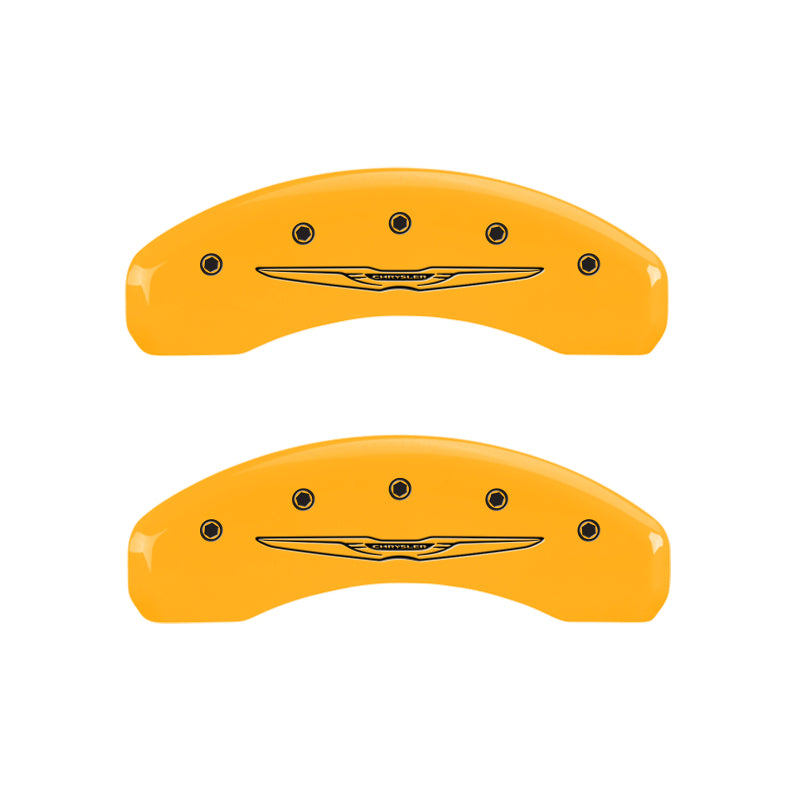 MGP 4 Caliper Covers Engraved Front & Rear Style 2/Chrysler Wing Yellow finish black ch MGP