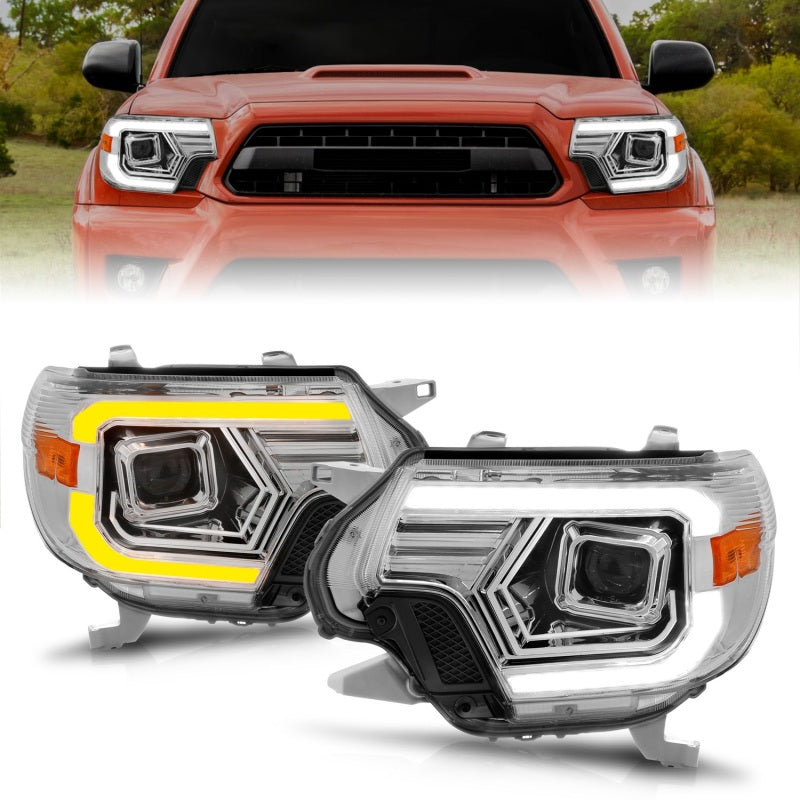 ANZO 12-15 Toyota Tacoma Projector Headlights - w/ Light Bar Switchback Chrome Housing ANZO