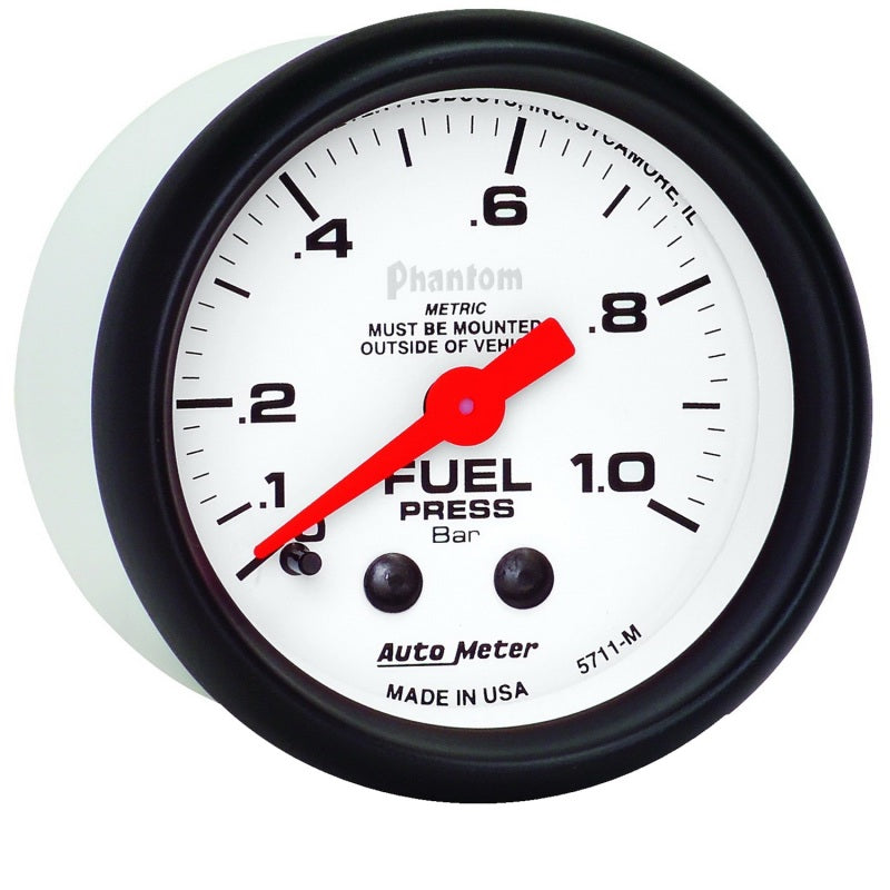 Autometer Phantom 2-1/16in 0-1.0 Bar Mechanical Fuel Pressure Gauge 5711-M