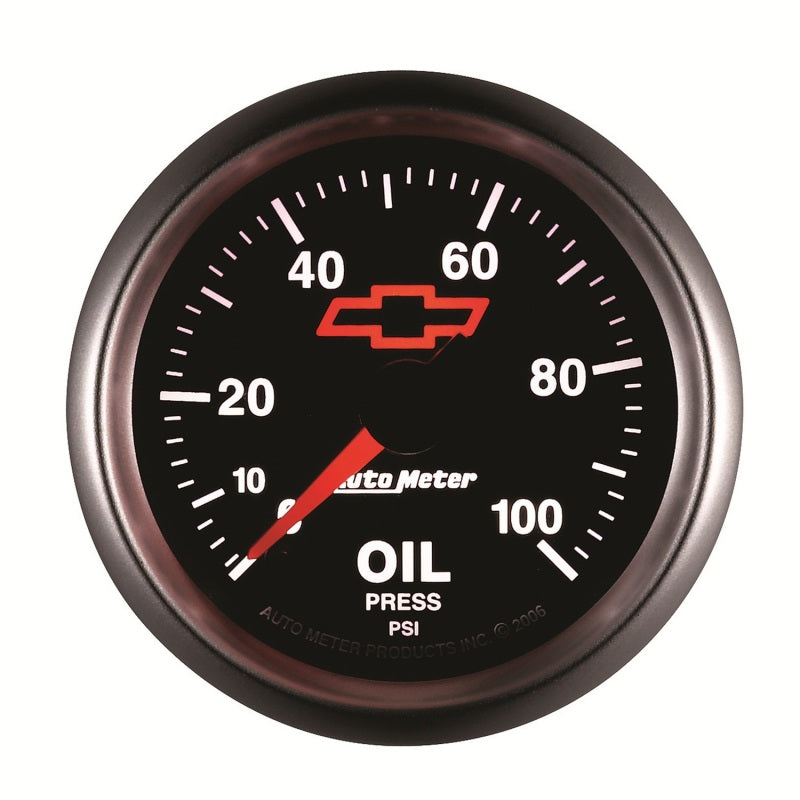Autometer GM Bowtie Black 2-1/16in 0-100 PSI Oil Pressure - Stepper Motor 3653-00406