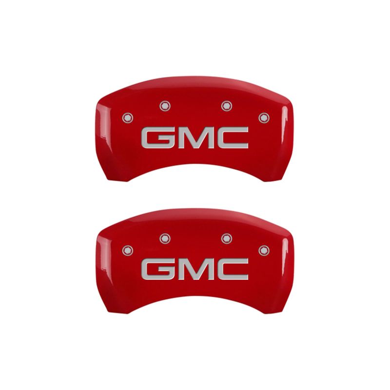 MGP 4 Caliper Covers Engraved Front & Rear GMC Red Finish Silver Char 2019 GMC Arcadia MGP