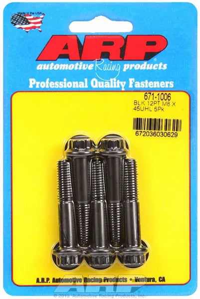ARP 8 mm x 1.25 Thread Bolt 45 mm Long 10 mm 12 Point Head Chromoly - Black Oxide - eliteracefab.com