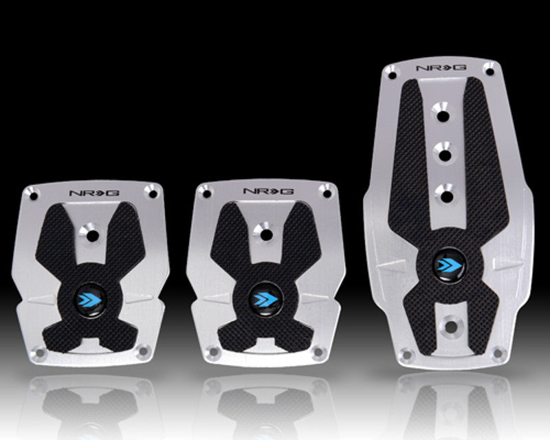 NRG Silver Manual Brushed Aluminum Sport Pedal with Black Rubber Inserts Universal - eliteracefab.com