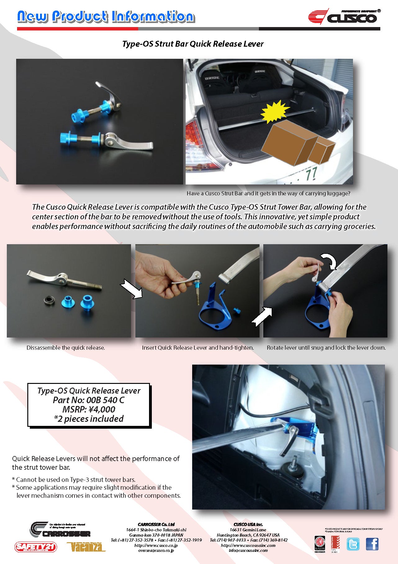 Cusco Type OS Quick Release Lever - eliteracefab.com
