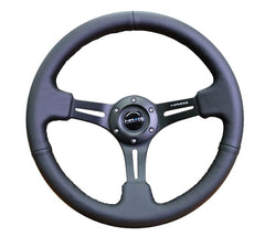 NRG Reinforced Sport Steering Wheel 350mm 3 Inch Deep Black Leather Black Stitching - eliteracefab.com