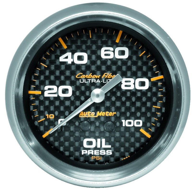 Autometer Ultra-Lite 2.625in Mechanical 100 PSI Oil Pressure Gauge - Carbon Fiber 4821